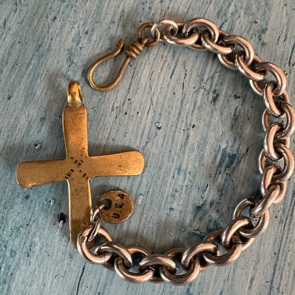 Brass Cross with Silver Link Bracelet - Picture 4 of 11